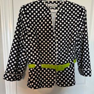 TAHARI BLACK SUIT JACKET WITH WHITE POLKA DOTS